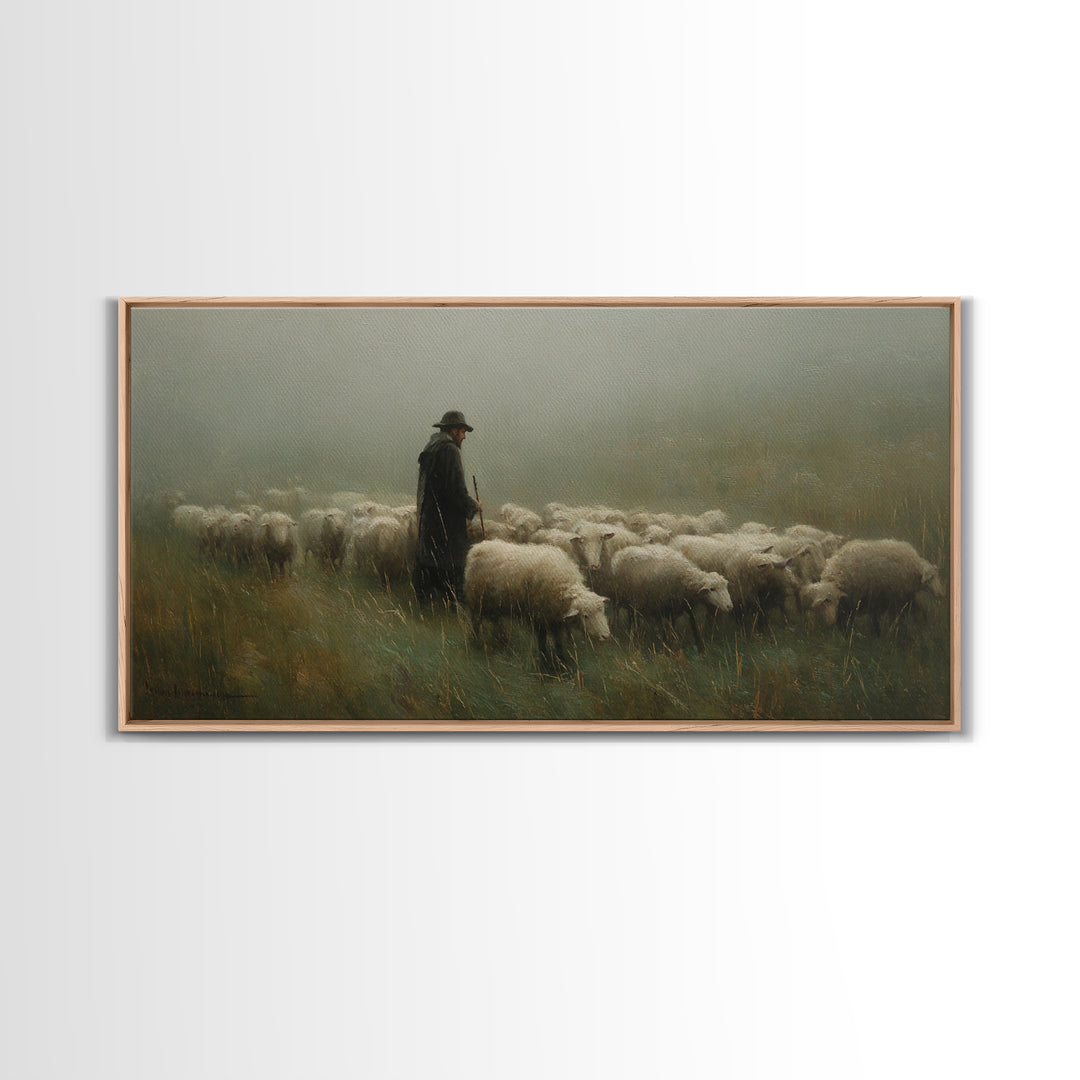 Silent Shepherd – Framed Canvas Print – Christian Art Canvas – Christian Wall Art – Christian Painting – Moody Christian Art – Christian Gi