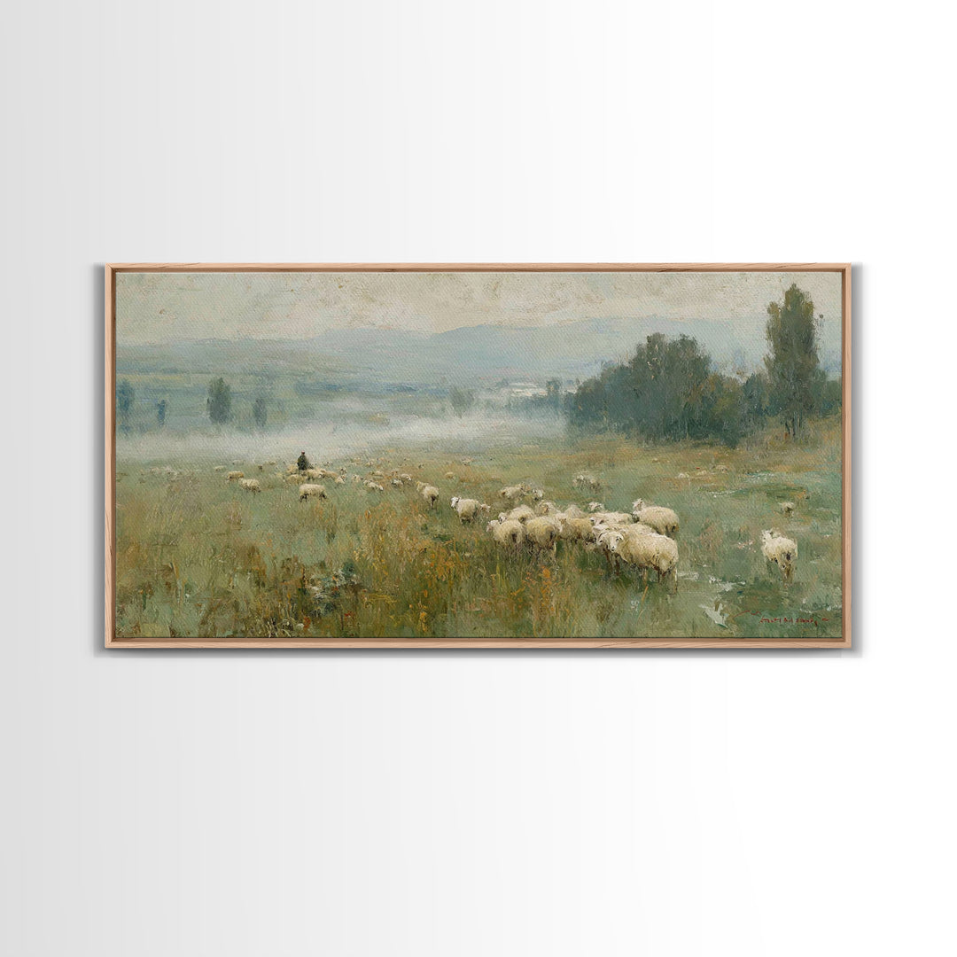Twilight Pasture Peace, Framed Canvas Print, Christian Wall Art, Jesus Painting, Christian Art Canvas, Moody Christian Art, Christmas Wall
