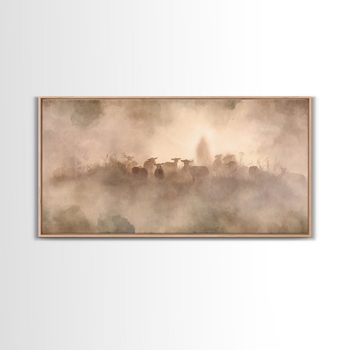 Misty Shepherd Path – Framed Canvas Print – Christian Wall Art – Christian Art Canvas – Jesus Painting – Moody Christian Art – Christian De