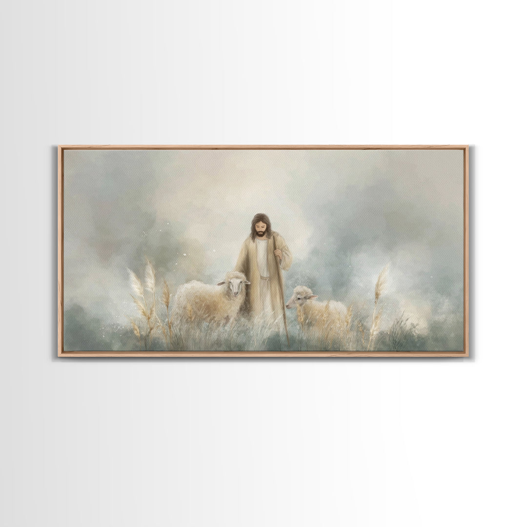 Gentle Shepherd Grace | Framed Canvas Print | Christian Art Canvas | Jesus Painting | Christian Wall Art | Subtle Christian Art | Christian
