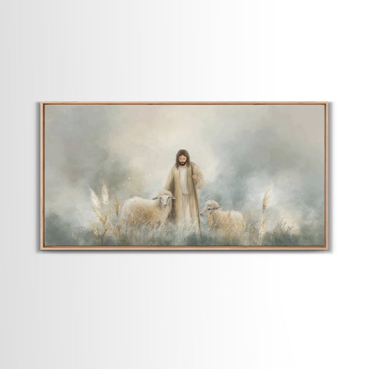 Gentle Shepherd Grace | Framed Canvas Print | Christian Art Canvas | Jesus Painting | Christian Wall Art | Subtle Christian Art | Christian