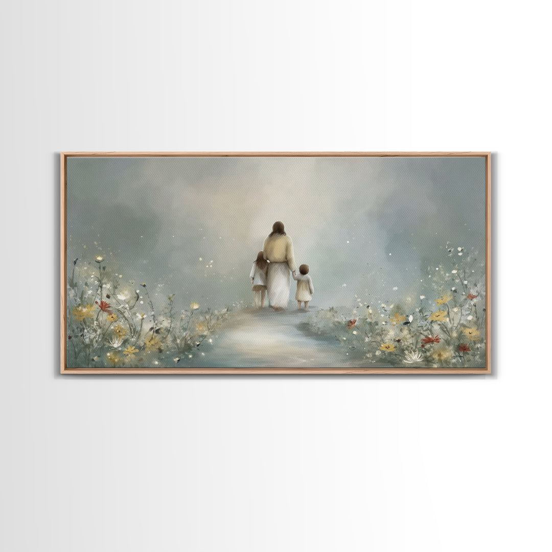 Heaven’s Meadow Path | Framed Canvas Print | Jesus Painting | Christian Art Canvas | Christian Wall Art | Modern Christian Art | Christian
