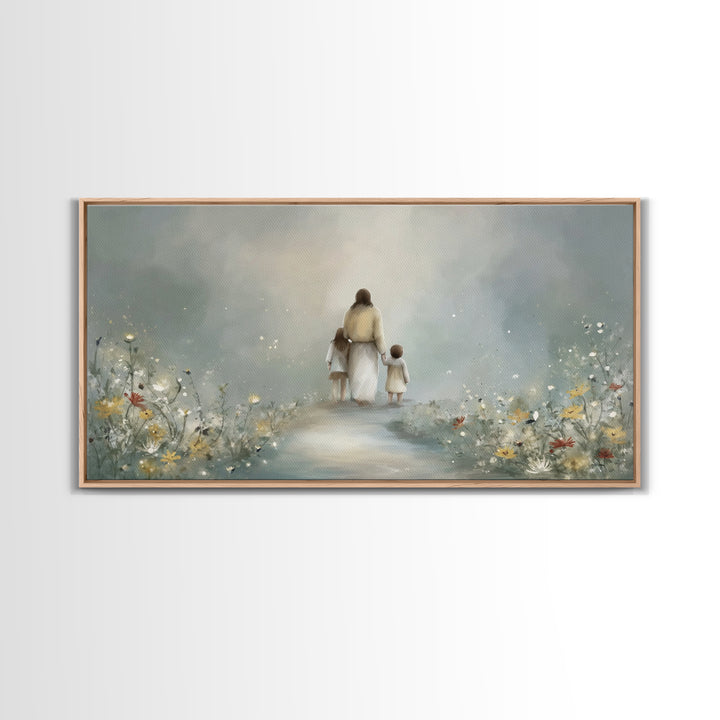 Heaven’s Meadow Path | Framed Canvas Print | Jesus Painting | Christian Art Canvas | Christian Wall Art | Modern Christian Art | Christian