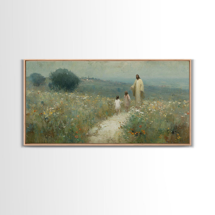 Hillside Promise Walk | Framed Canvas Print | Christian Art Canvas | Christian Wall Art | Jesus Painting | Christian Art Print | Christian
