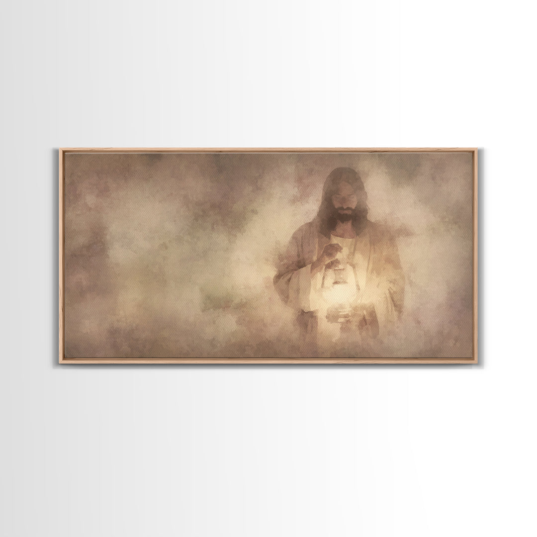 Lamp Of Mercy – Framed Canvas Print – Christian Wall Art – Jesus Painting – Christian Art Canvas – Christian Decor – Minimalist Christian A