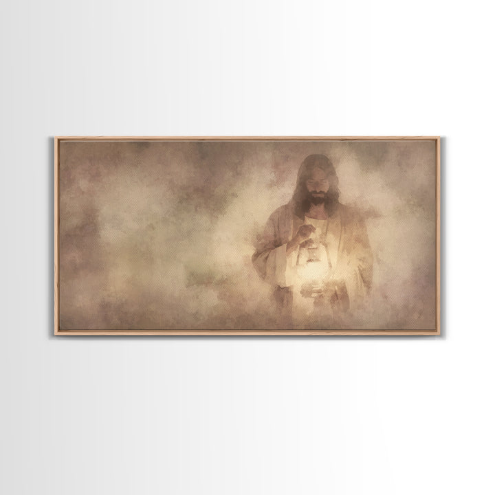 Lamp Of Mercy – Framed Canvas Print – Christian Wall Art – Jesus Painting – Christian Art Canvas – Christian Decor – Minimalist Christian A