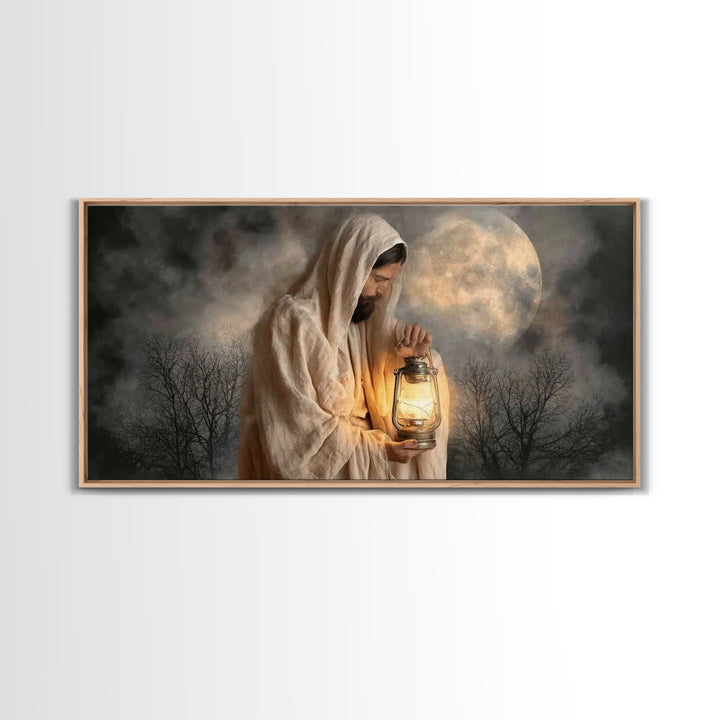 Night Of Peace, Framed Canvas Print, Christian Wall Art, Jesus Painting, Christian Art Canvas, Christian Decor, Moody Christian Art