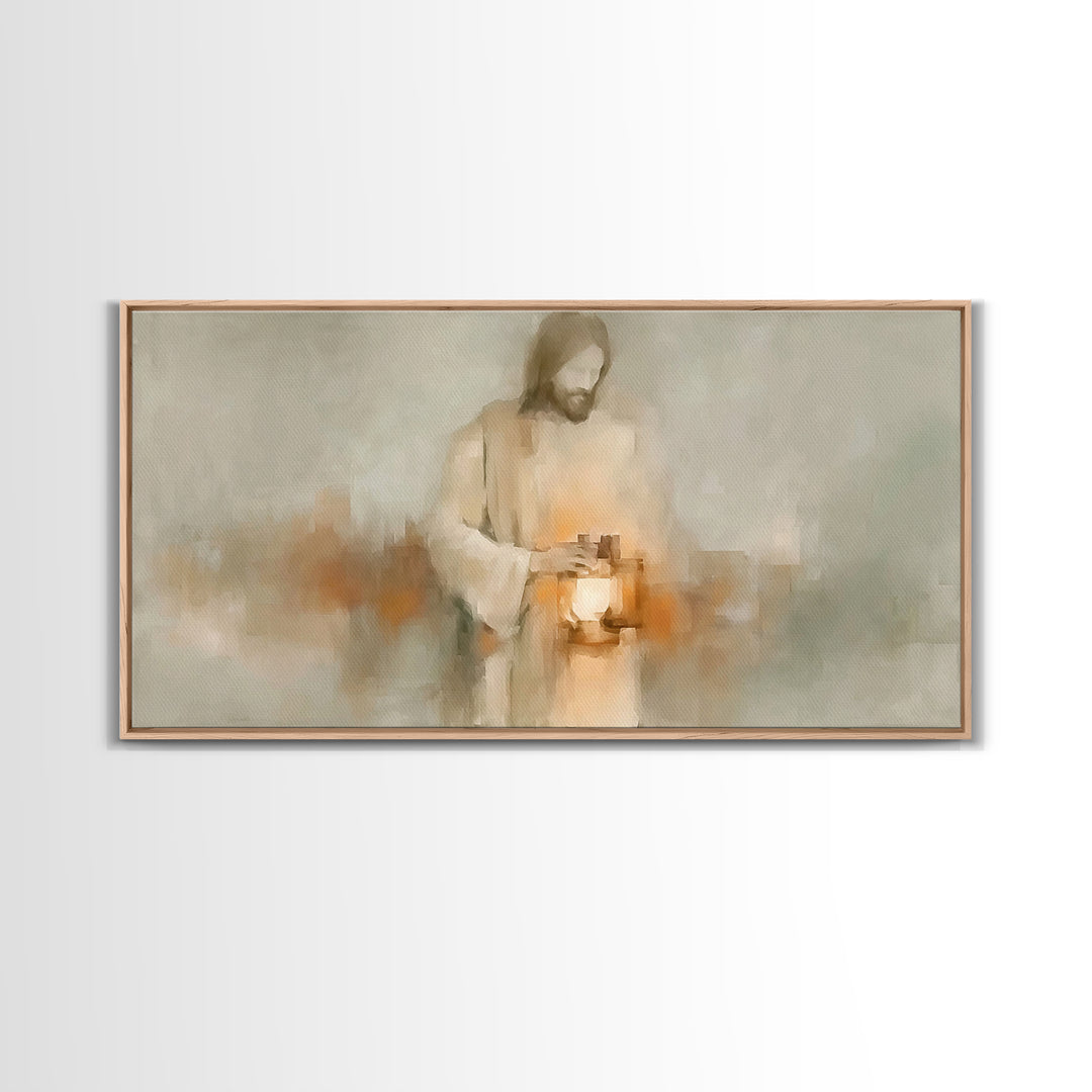 Soft Lantern Light – Framed Canvas Print – Christian Art Canvas – Christian Wall Art – Jesus Painting – Christian Decor – Subtle Christian