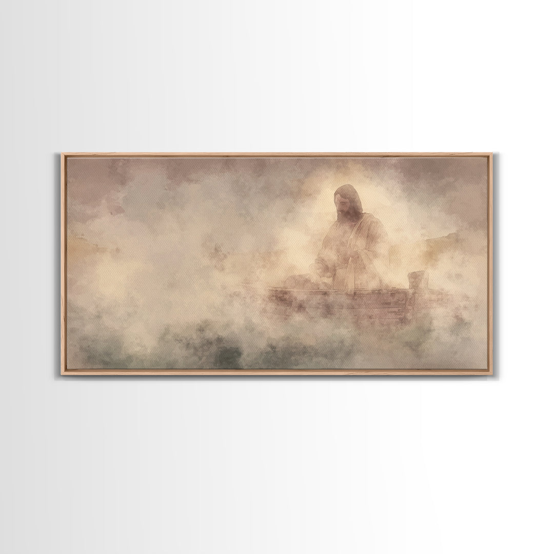 Calm Over Waters – Framed Canvas Print – Christian Wall Art – Jesus Painting – Christian Art Canvas – Christian Decor – Modern Christian Pa