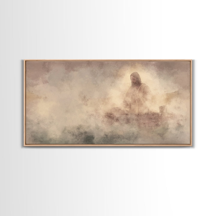 Calm Over Waters – Framed Canvas Print – Christian Wall Art – Jesus Painting – Christian Art Canvas – Christian Decor – Modern Christian Pa