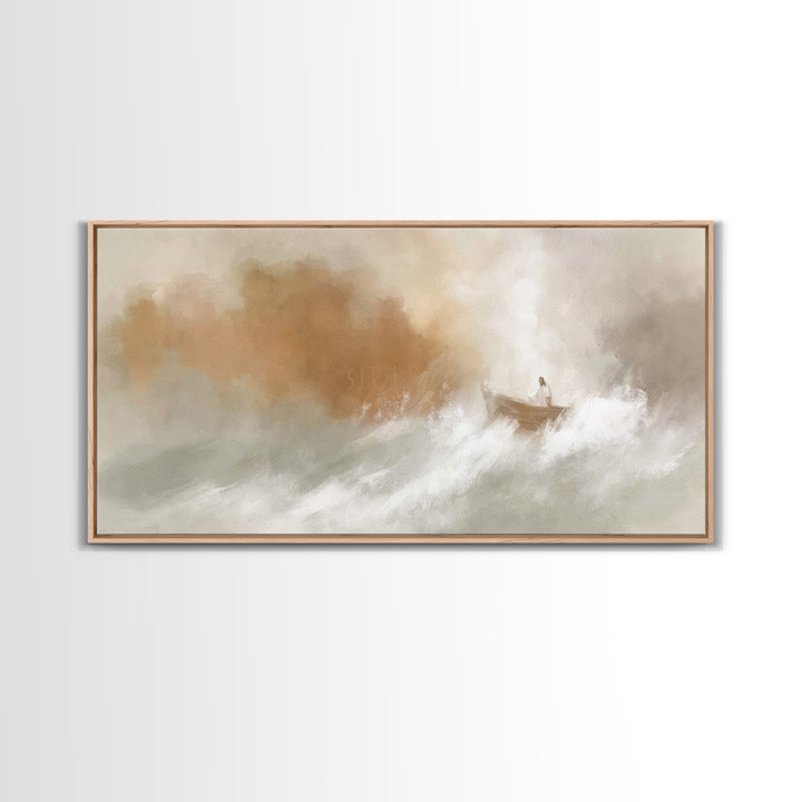 Calm In The Storm – Framed Canvas Print – Christian Art Print – Jesus Painting – Christian Wall Art – Moody Christmas Art – Christian Chris