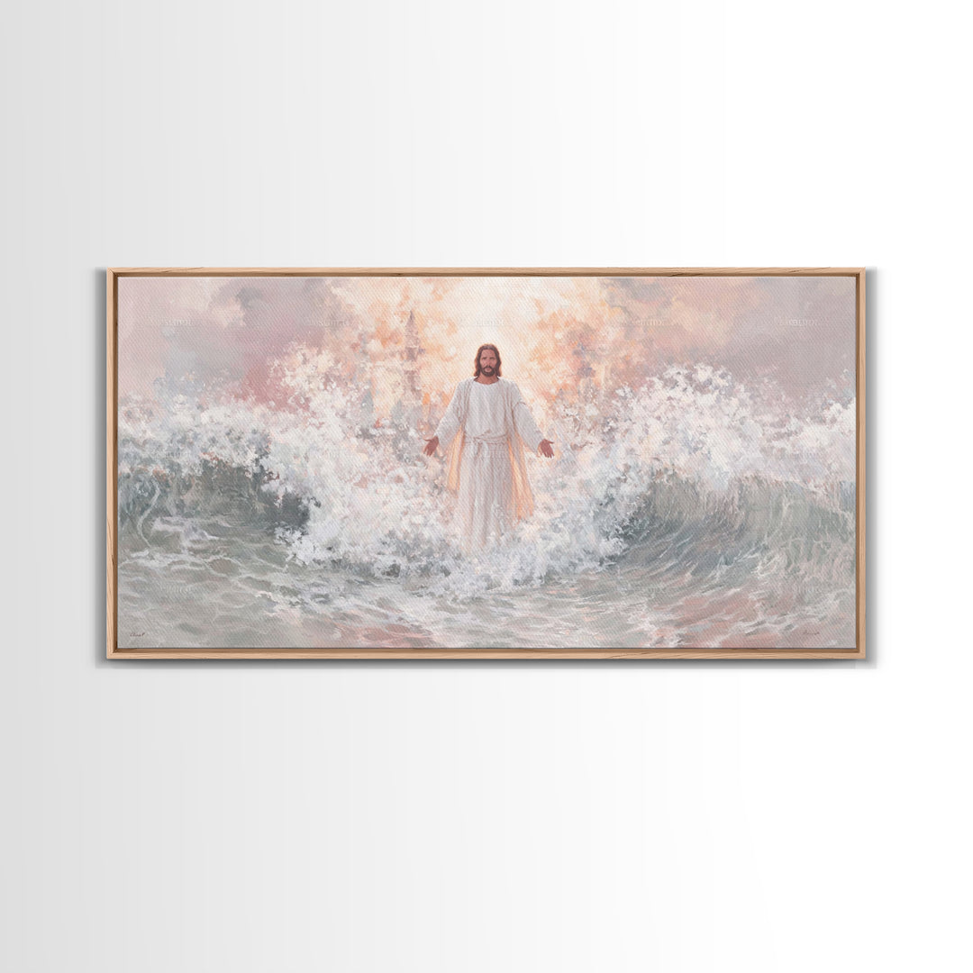 Stormlight Redeemer – Framed Canvas Print – Christian Wall Art – Jesus Art Print – Modern Christian Art – Christmas Art – Christian Decor F