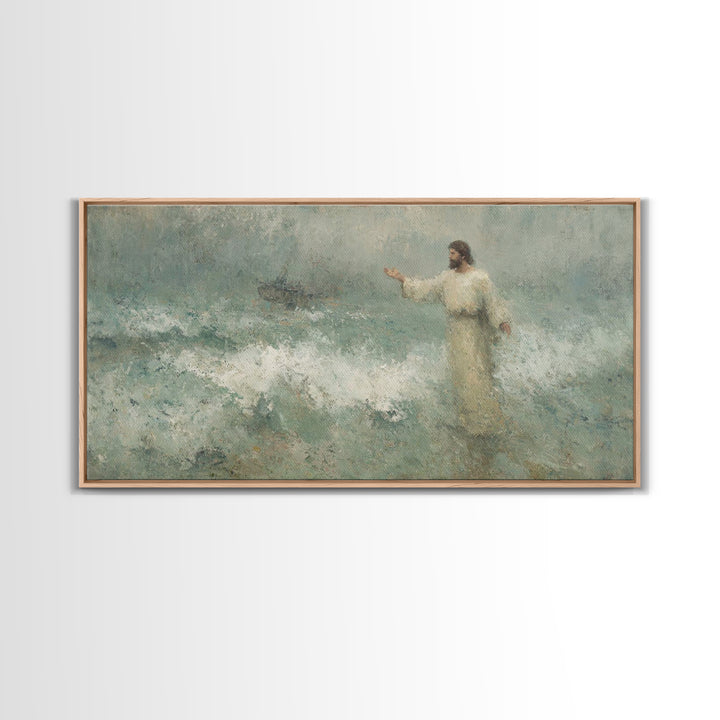 Waves Of Faith – Framed Canvas Print – Christian Wall Art – Jesus Painting – Christian Art Canvas – Moody Christian Art – Christian Gift Id