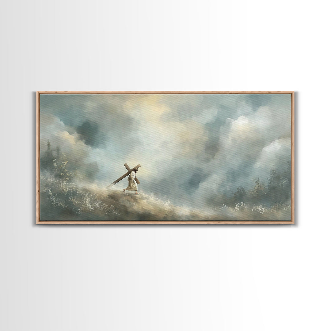 Hill Of Redemption | Framed Canvas Print | Christian Wall Art | Jesus Painting | Christian Art Canvas | Subtle Christian Art | Christian Gi