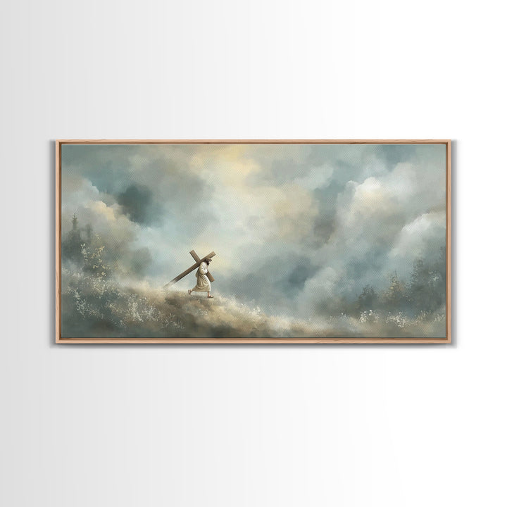 Hill Of Redemption | Framed Canvas Print | Christian Wall Art | Jesus Painting | Christian Art Canvas | Subtle Christian Art | Christian Gi