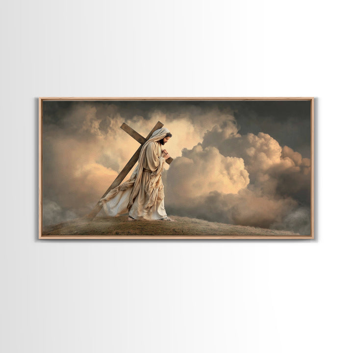 Hilltop Grace, Framed Canvas Print, Jesus Painting, Christian Christmas Art, Christian Art Print, Subtle Christian Art