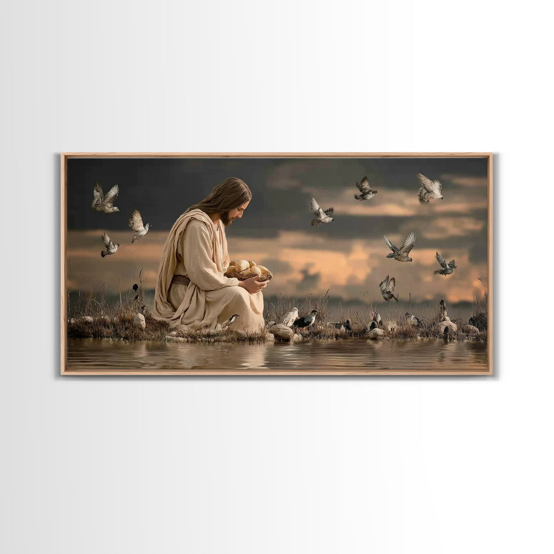 Evening Provision – Framed Canvas Print – Jesus Painting – Christian Christmas Art – Moody Christian Art – Christian Art Work