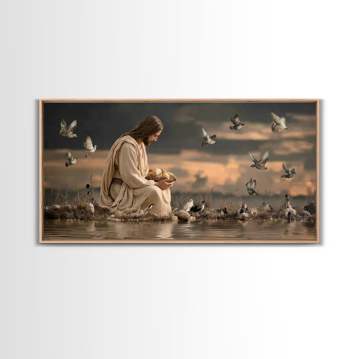 Evening Provision – Framed Canvas Print – Jesus Painting – Christian Christmas Art – Moody Christian Art – Christian Art Work