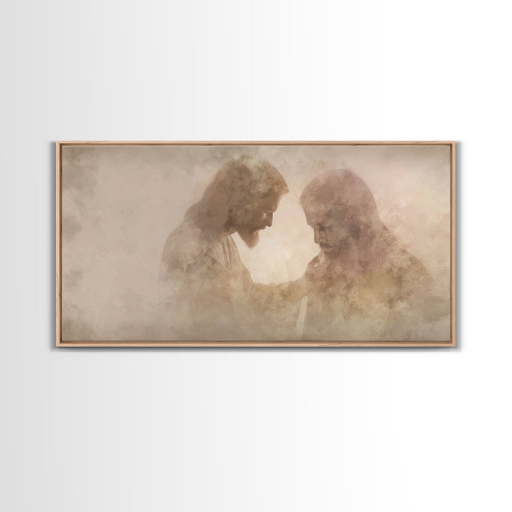 Quiet Consolation | Framed Canvas Print | Jesus Painting | Christian Art Work | Moody Christian Art | Christian Gift