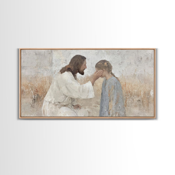 Healing Grace – Framed Canvas Print – Christian Paintings – Jesus Art Print – Minimalist Christian Art – Christian Wall Art