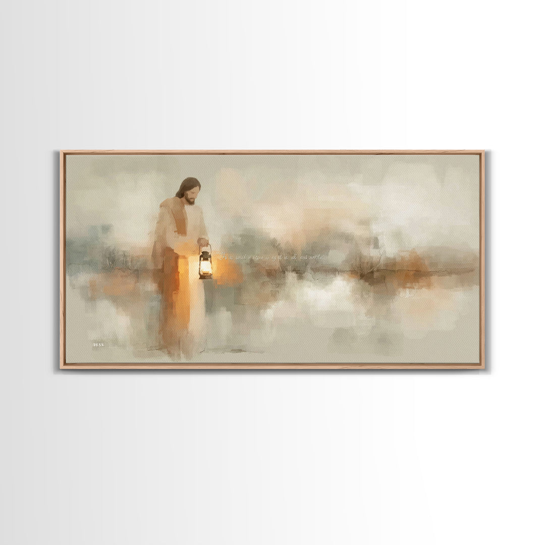 Gentle Lantern Light – Framed Canvas Print – Christian Wall Art – Christian Art Canvas – Jesus Painting – Christian Christmas Art