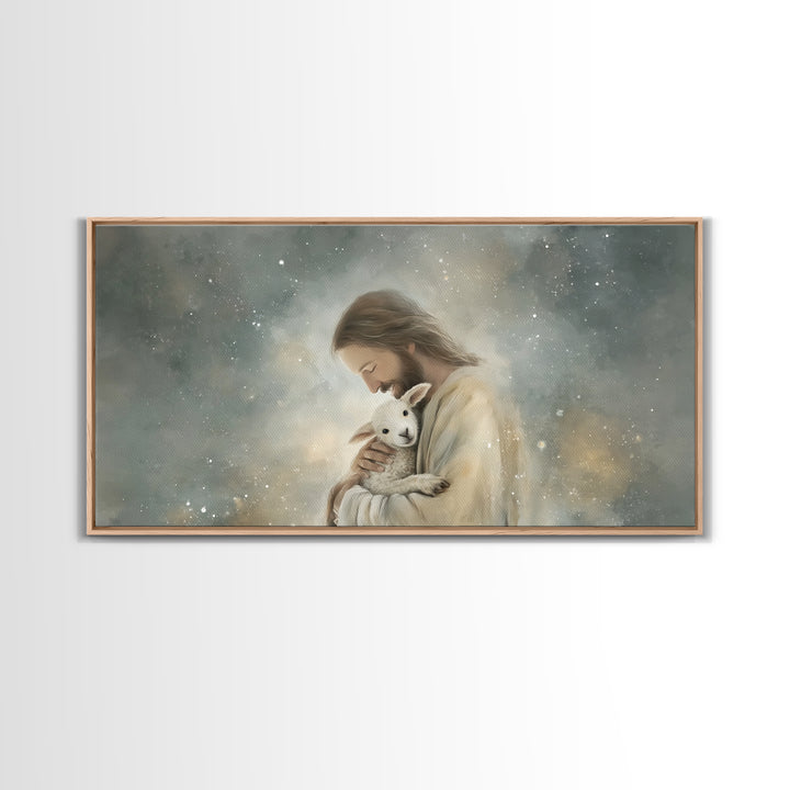 Tender Shepherd Love, Framed Canvas Print, Jesus Painting, Christian Wall Art, Christian Art Canvas, Christmas Art