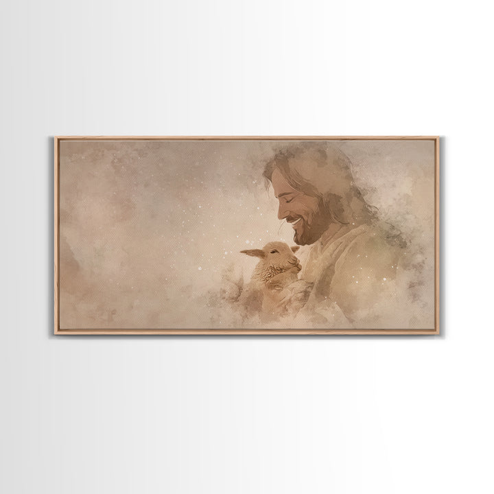 Joyful Shepherd Grace | Framed Canvas Print | Jesus Painting | Christian Art Canvas | Christian Wall Art | Christmas Art