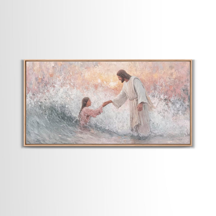 Waves Of Grace – Framed Canvas Print – Jesus Painting – Christian Wall Art – Christian Art Canvas – Large Christian Art – Christian Gift