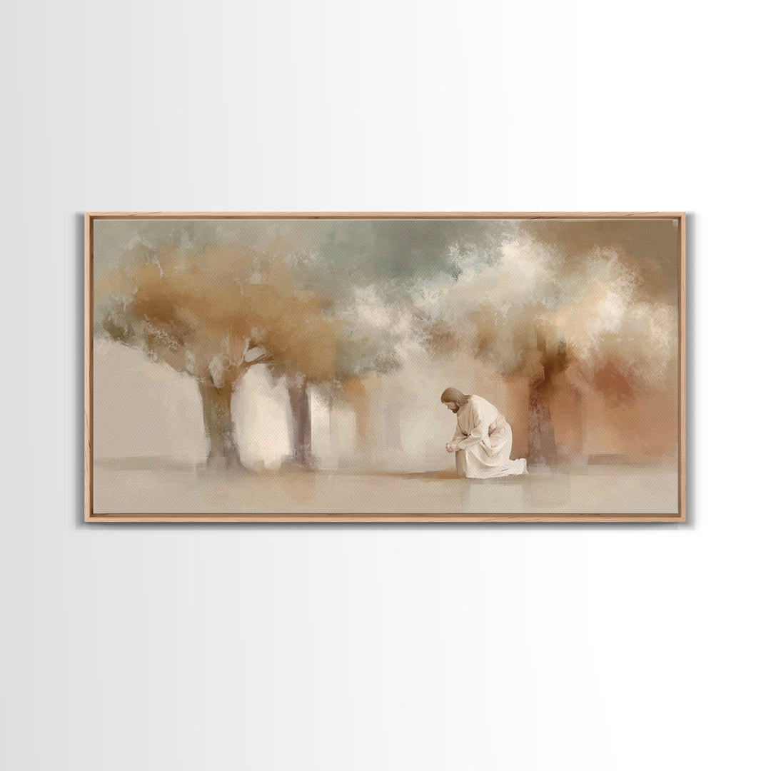 Moonlit Devotion – Framed Canvas Print – Christian Art Print – Jesus Painting – Christian Wall Art – Vintage Christian Art – Christian Deco