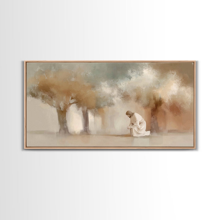 Moonlit Devotion – Framed Canvas Print – Christian Art Print – Jesus Painting – Christian Wall Art – Vintage Christian Art – Christian Deco