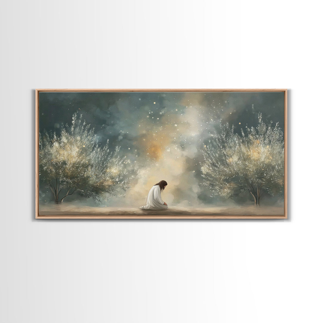 Olive Grove Peace – Framed Canvas Print – Christian Wall Art – Christian Art Print – Jesus Painting – Moody Christian Art – Christian Chris