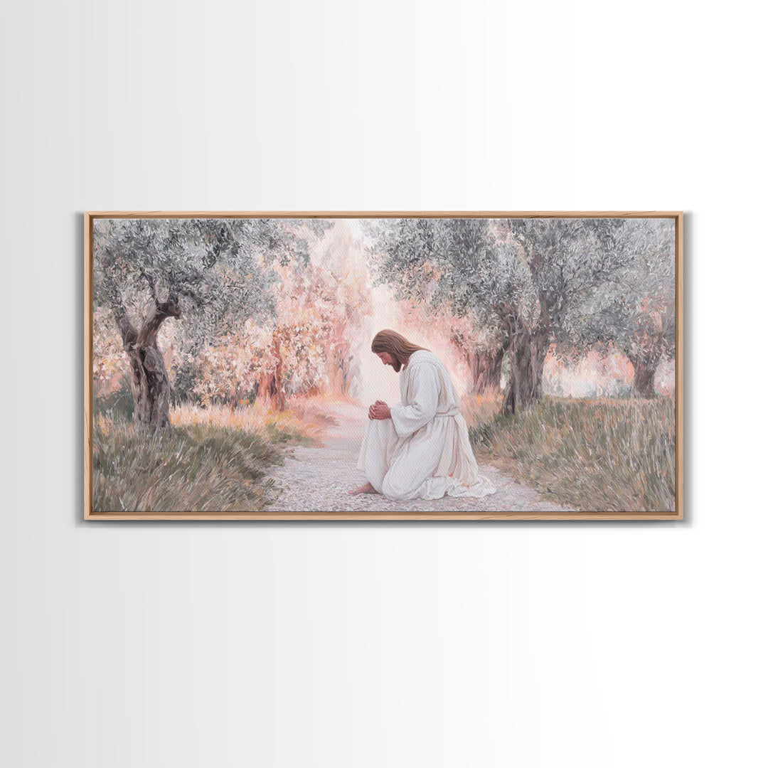 Olive Grove Light | Framed Canvas Print | Christian Art Canvas | Modern Christian Art | Jesus Painting | Christian Wall Art | Christian Gif