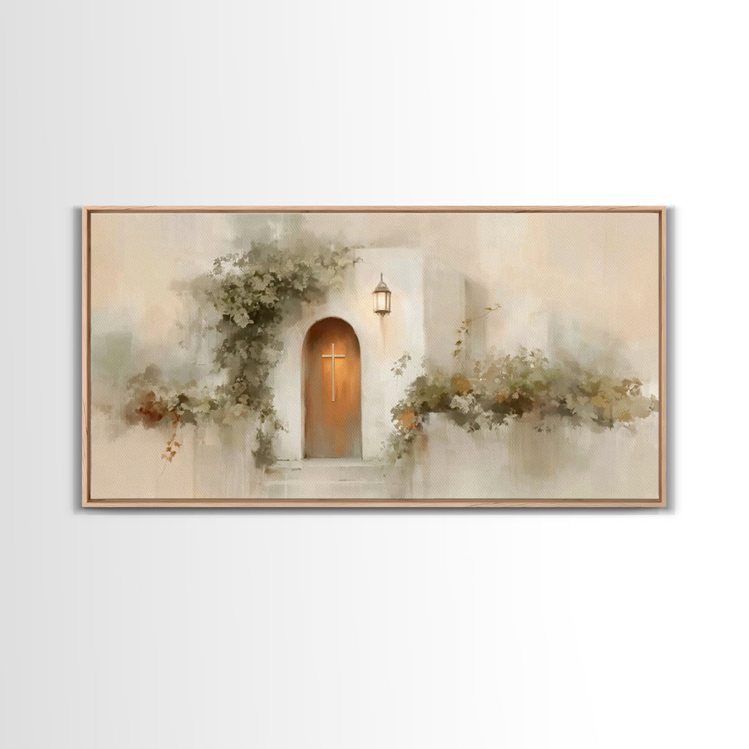 Cross At The Door | Framed Canvas Print | Christian Wall Art | Christian Christmas Art | Christian Art Canvas | Christian Decor | Modern Ch