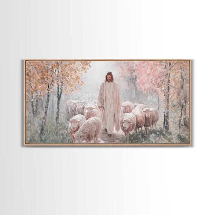 Autumn Mercy Walk, Framed Canvas Print, Christian Wall Art, Jesus Painting, Christian Art Canvas, Modern Christian Art, Christian Christmas