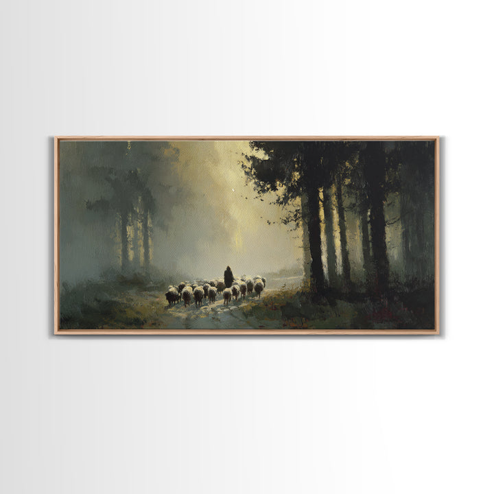 Sacred Pasture Haze, Framed Canvas Print, Christian Art Canvas, Jesus Painting, Modern Christian Art, Christian Wall Art, Christian Christm