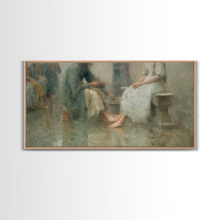 Humble Service, Framed Canvas Print, Christian Wall Art, Christian Art Canvas, Christian Painting, Christian Decor, Subtle Christian Art