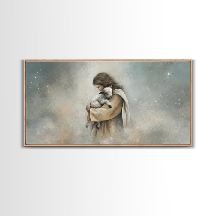 Heaven’s Gentle Hold, Framed Canvas Print, Christian Wall Art, Jesus Painting, Modern Christian Art, Christian Art Canvas, Christian Christ