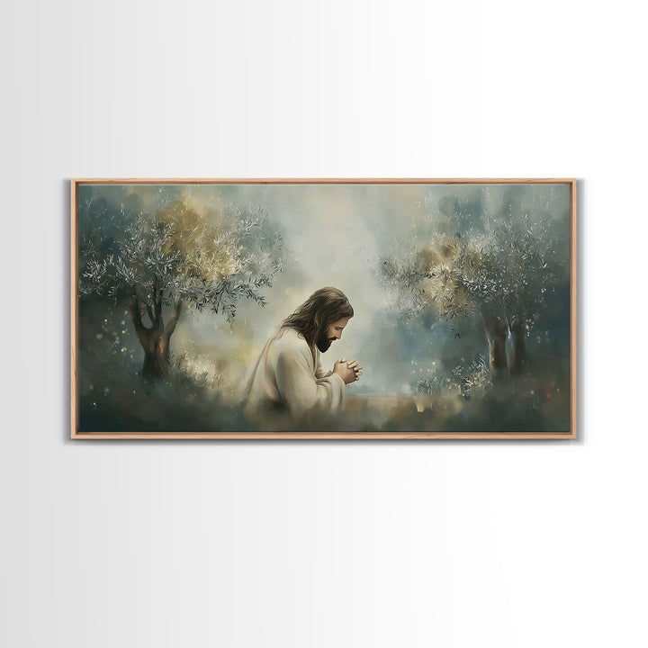 Olive Grove Prayer, Framed Canvas Print, Christian Art Canvas, Christian Wall Art, Jesus Painting, Subtle Christian Art, Christian Christma
