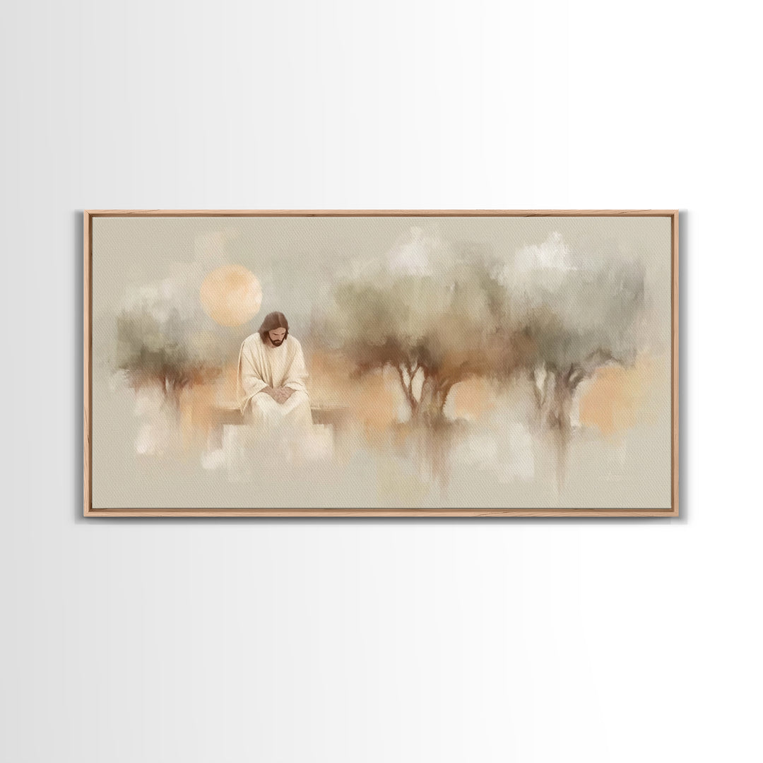 Stillness Of Devotion – Framed Canvas Print – Christian Wall Art – Modern Christian Art – Jesus Painting – Christian Art Canvas – Christmas
