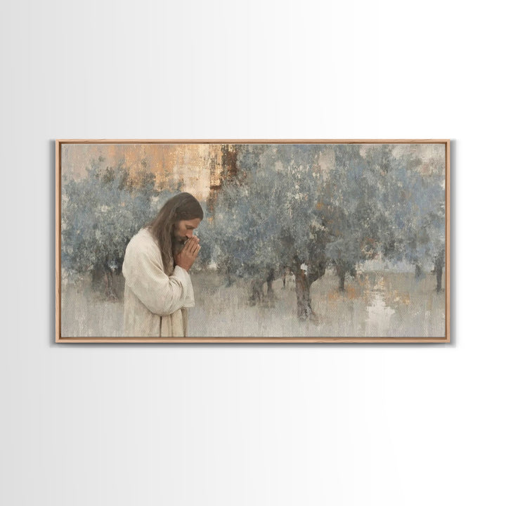 Gethsemane Reflection | Framed Canvas Print | Christian Art Canvas | Jesus Painting | Christian Wall Art | Moody Christian Art | Christmas