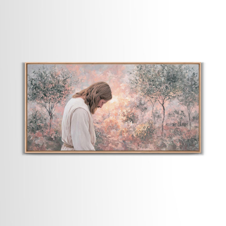 Sacred Garden Light, Framed Canvas Print, Christian Art Canvas, Christian Wall Art, Jesus Painting, Minimalist Christian Art, Christian Chr