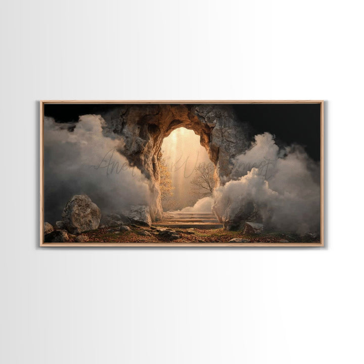 Risen Light, Framed Canvas Print, Christian Wall Art, Christian Art Canvas, Jesus Painting, Christian Christmas Art, Christian Gift