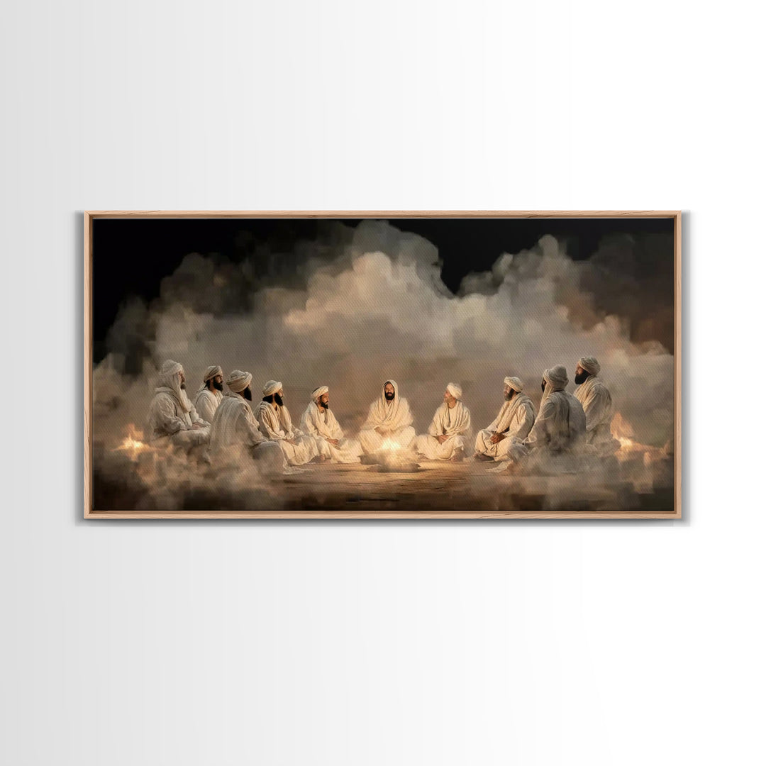 Fireside Discourse, Framed Canvas Print, Christian Art Canvas, Christian Wall Art, Jesus Painting, Large Christian Painting, Christian Deco