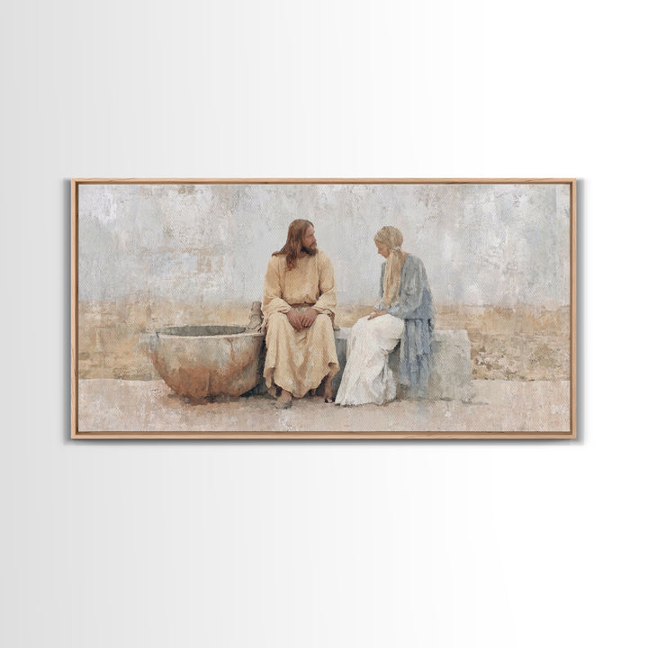 Living Water Meeting, Framed Canvas Print, Christian Wall Art, Christian Art Canvas, Jesus Painting, Modern Christian Art, Christian Decor
