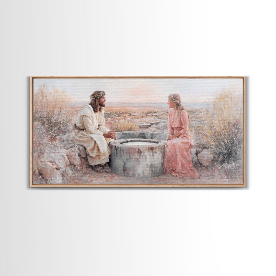 Desert Conversation, Framed Canvas Print, Christian Art Canvas, Modern Christian Art, Jesus Painting, Christian Wall Art, Christian Gift Id
