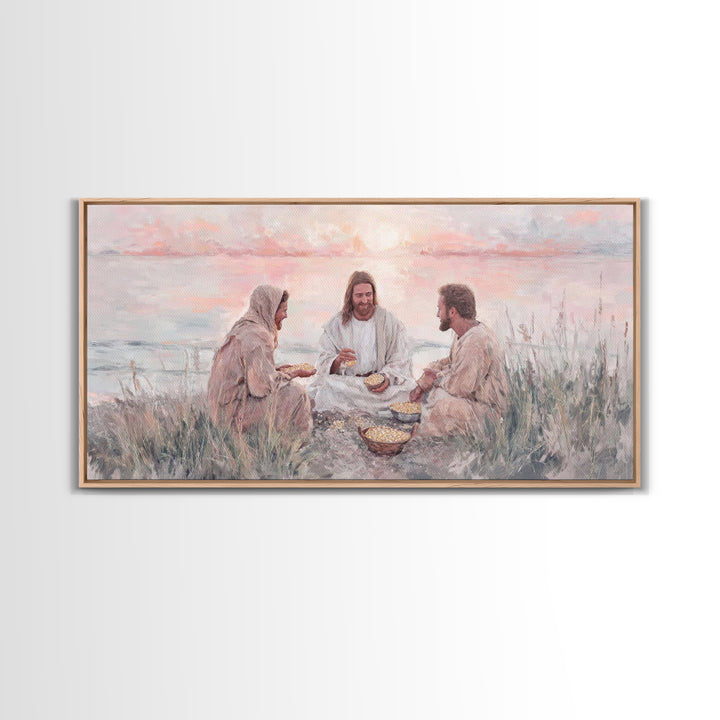 Shoreline Communion – Framed Canvas Print – Christian Wall Art – Jesus Painting – Christian Art Canvas – Modern Christian Art – Christian D