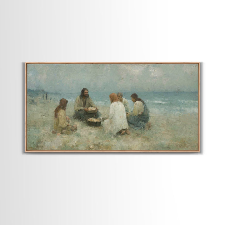 Shoreline Gathering – Framed Canvas Print – Christian Wall Art – Christian Art Canvas – Jesus Painting – Large Christian Art – Christian Gi