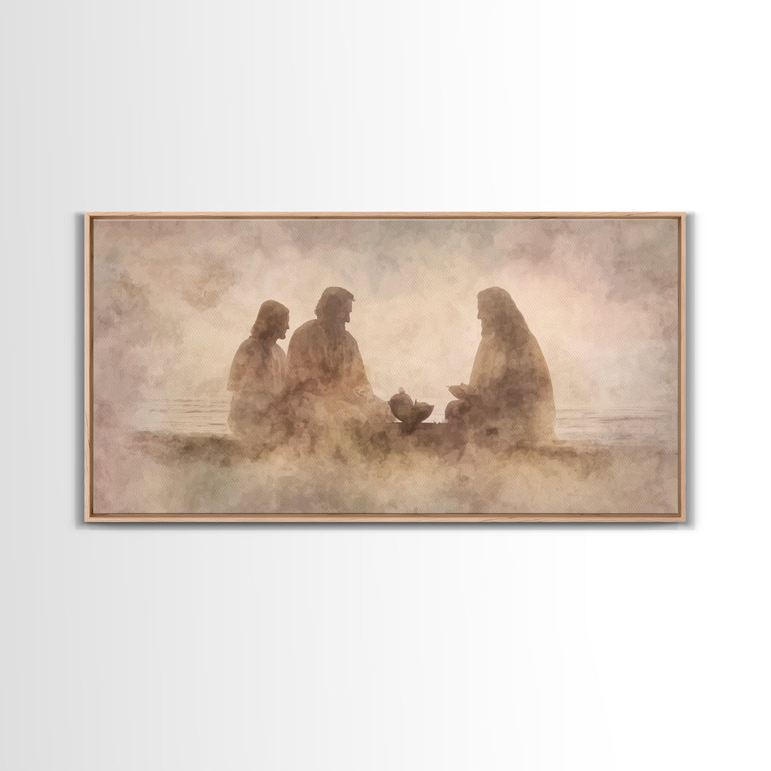 Evening Fellowship | Framed Canvas Print | Christian Art Canvas | Modern Christian Art | Jesus Painting | Christian Wall Art | Christian De