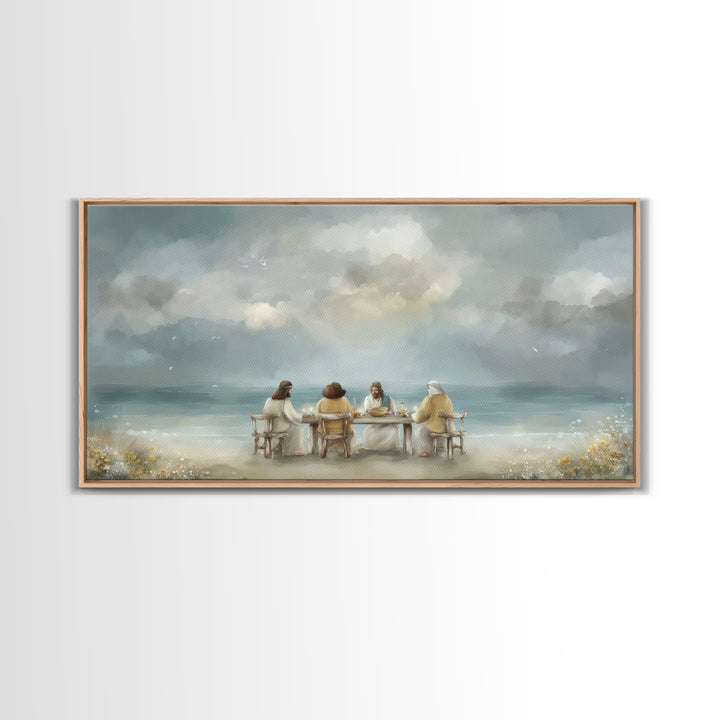 Seaside Supper, Framed Canvas Print, Christian Art Canvas, Christian Wall Art, Modern Christian Painting, Jesus Art Print, Christian Gift I