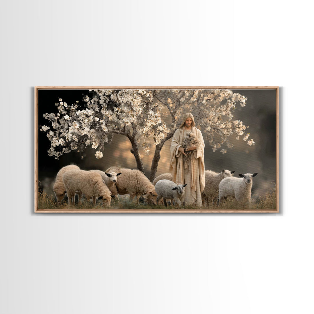Blossom Shepherd – Framed Canvas Print – Jesus Painting – Christian Art Canvas – Christian Wall Art – Vintage Christian Art – Christian Dec